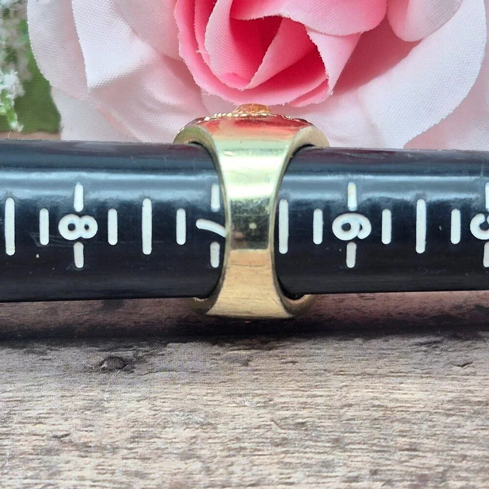Gold Tone & Crystal Statement Cocktail Ring Fashion Bling Size 7 Mint